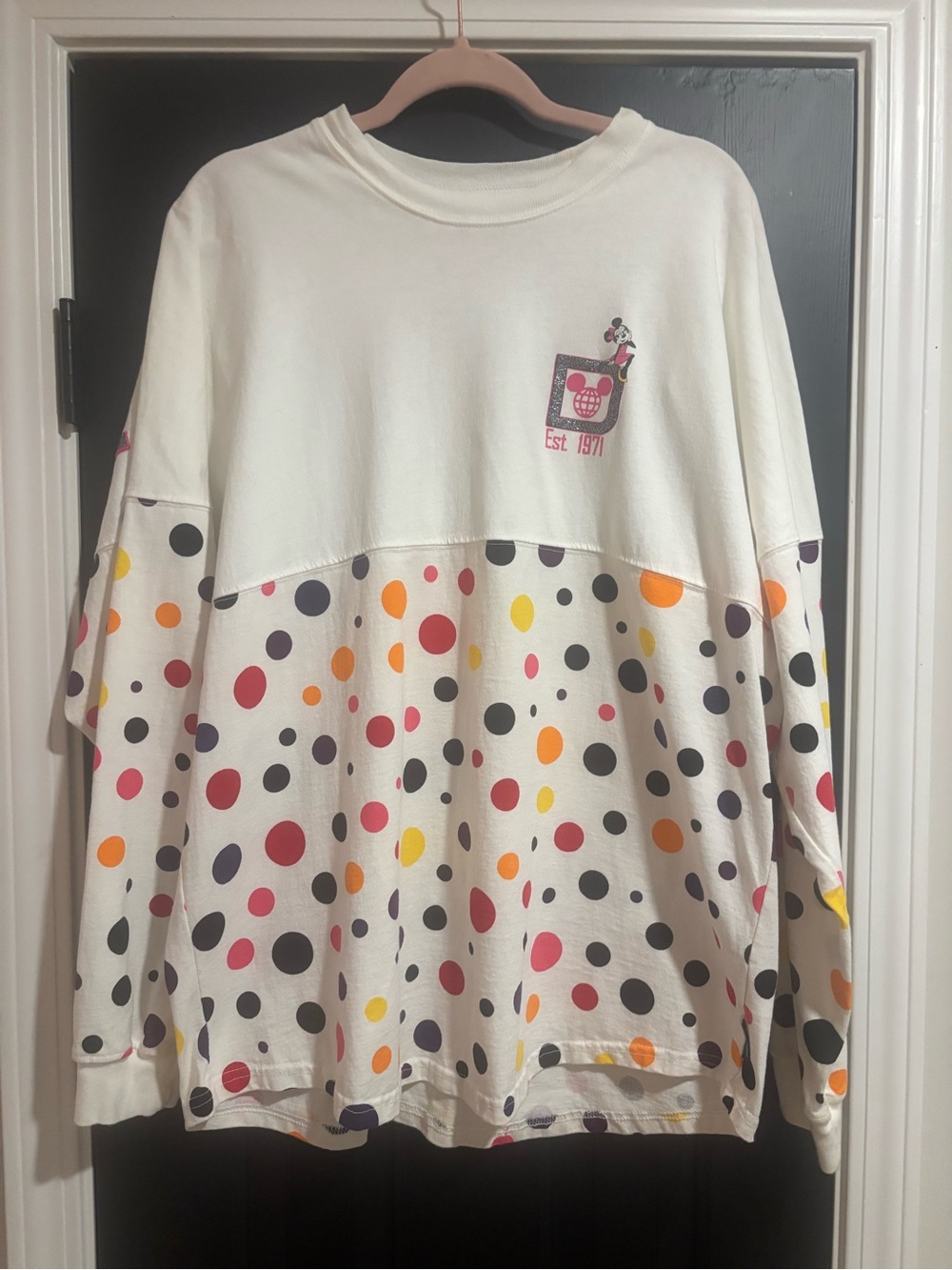 Disney Cream Polka Dot Oversized Sweatshirt with Multicolor Dots